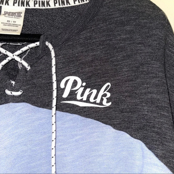 PINK Victoria’s Secret Baby Blue & Gray Oversized Varsity Tee Xsmall Women’s - Picture 3 of 11